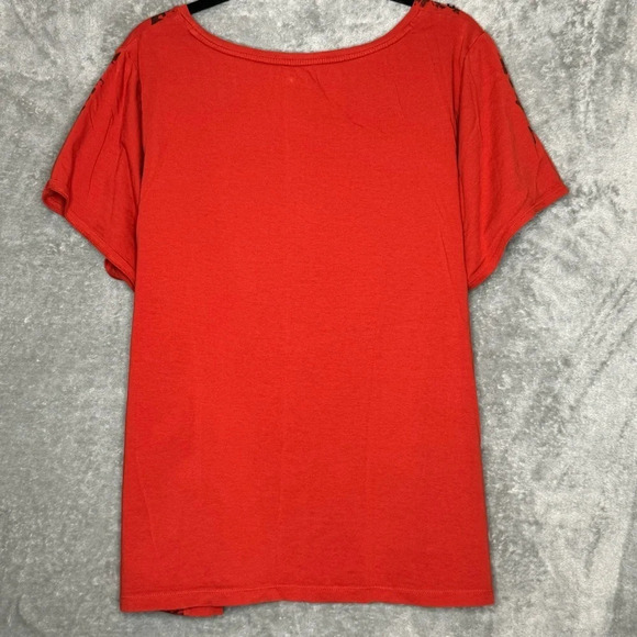 Relativity 2X Shirt Top Burnt Orange Feathers Short Sleeve Scoop Neck Stretch - Picture 4 of 7